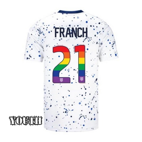 USA Adrianna Franch 2023/24 Home Youth Jersey Rainbow Number